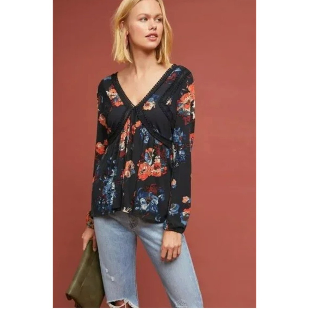 Anthropologie Maeve Riley Floral Whimsigoth Witchy Lace Long Sleeve Womens XS‎